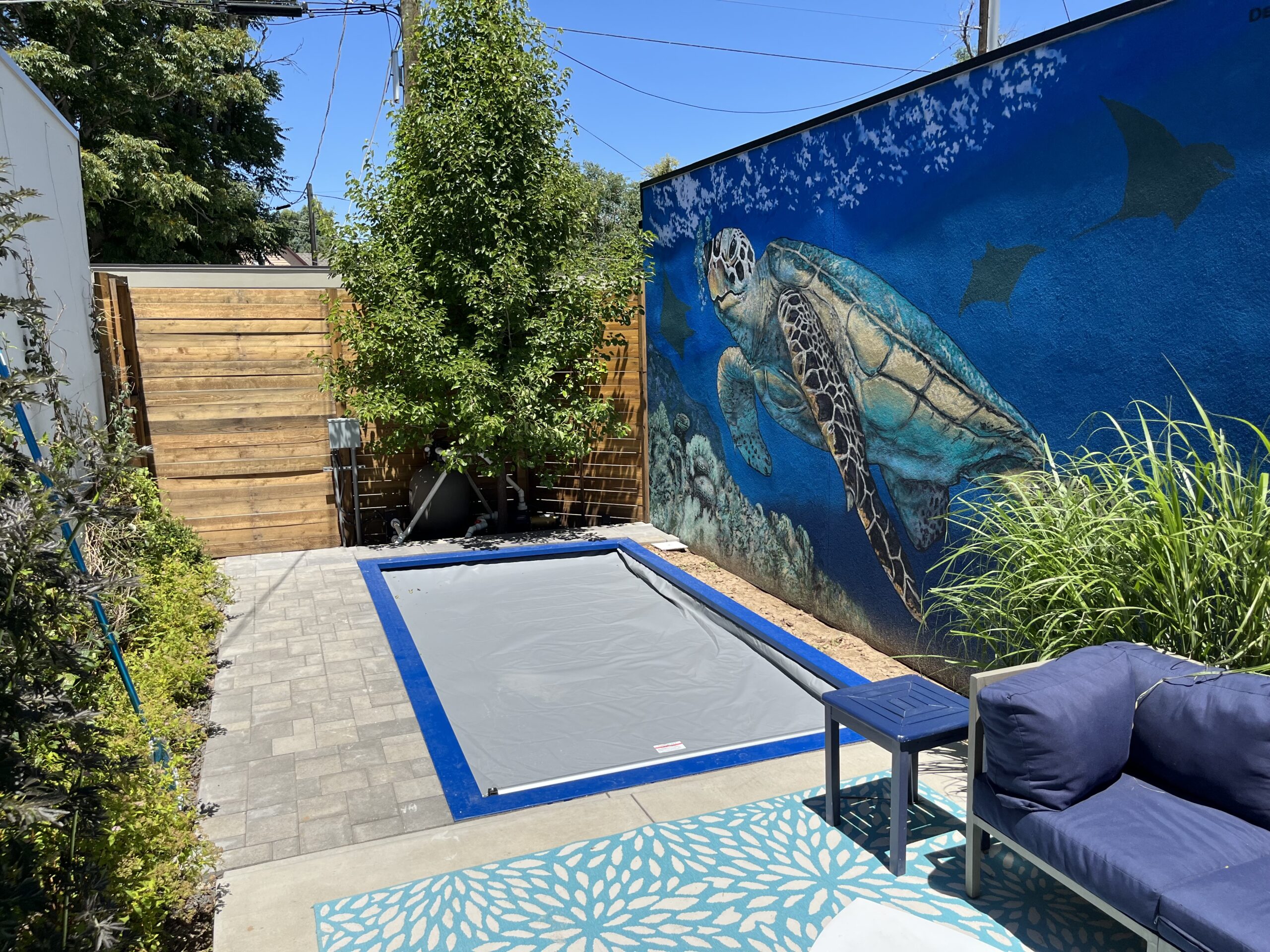 container pool deck with Keystone Hardscapes vintage stone pavers